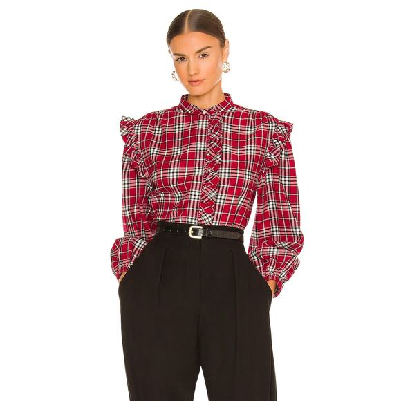 Something Navy Tops - Something Navy Flannel Plaid‎ Ruffle Shirt Red Combo XXL 100% Cotton Button Up